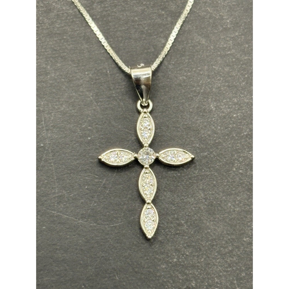 New Condition 18" Cubic Zirconia Cross Pendant Necklace 925